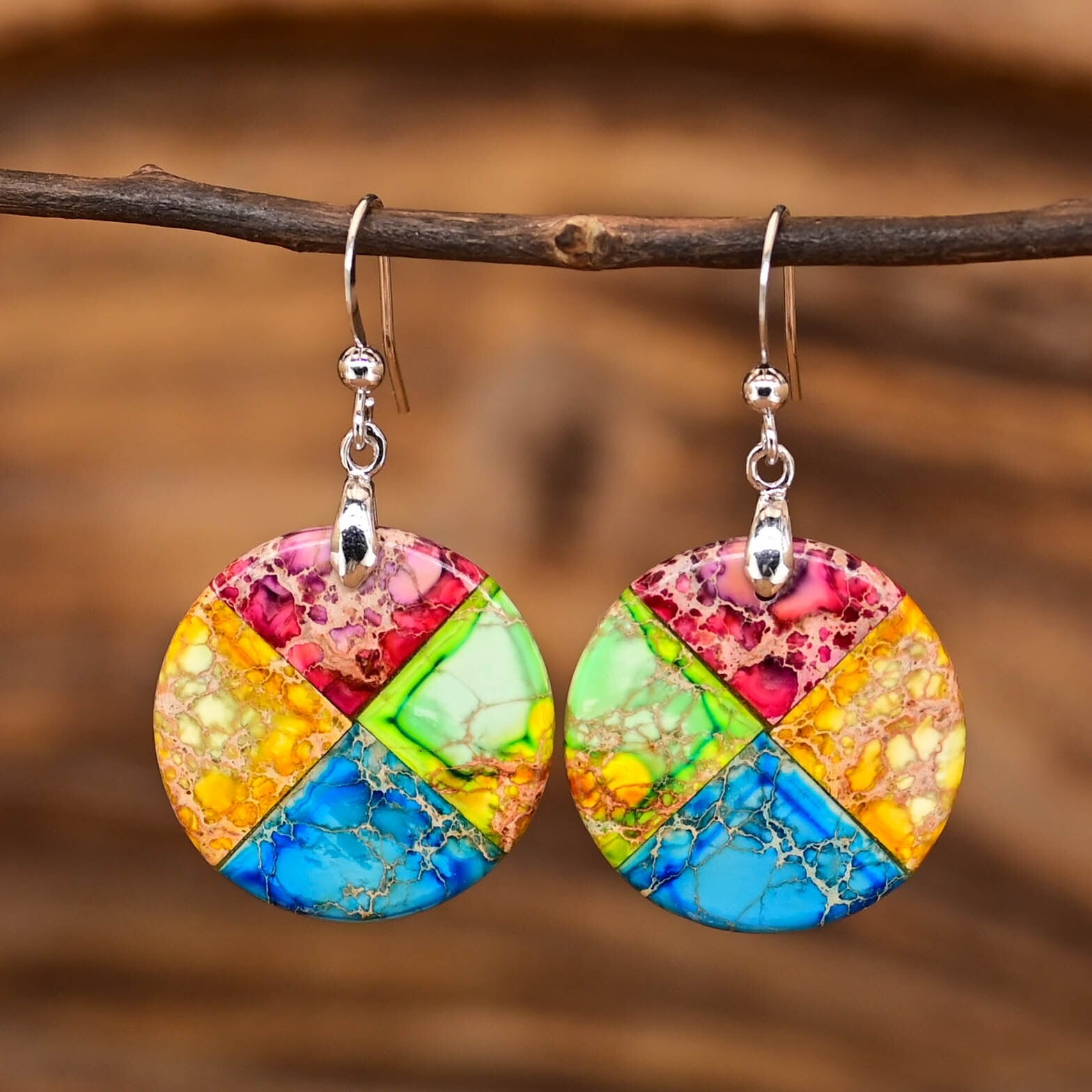 Splashy Circle Emperor Stone Earrings - Earrings - Pretland | Spiritual Crystals & Jewelry