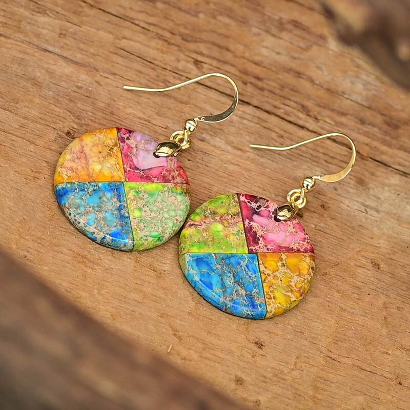 Splashy Circle Emperor Stone Earrings - Earrings - Pretland | Spiritual Crystals & Jewelry