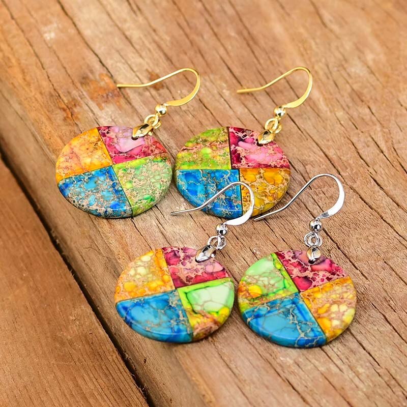 Splashy Circle Emperor Stone Earrings - Earrings - Pretland | Spiritual Crystals & Jewelry