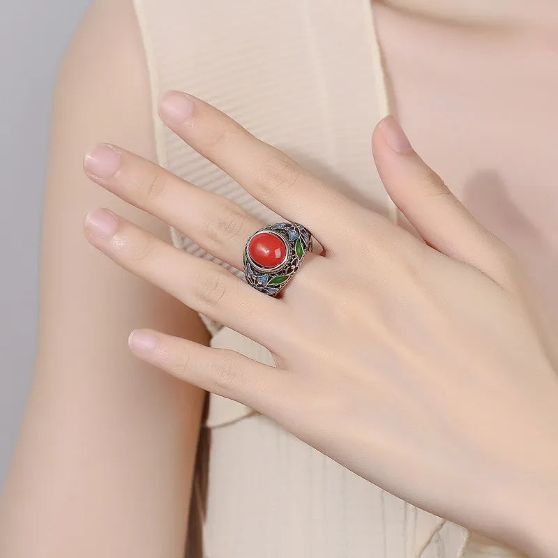 Vintage Blue Flower Adjustable Ring