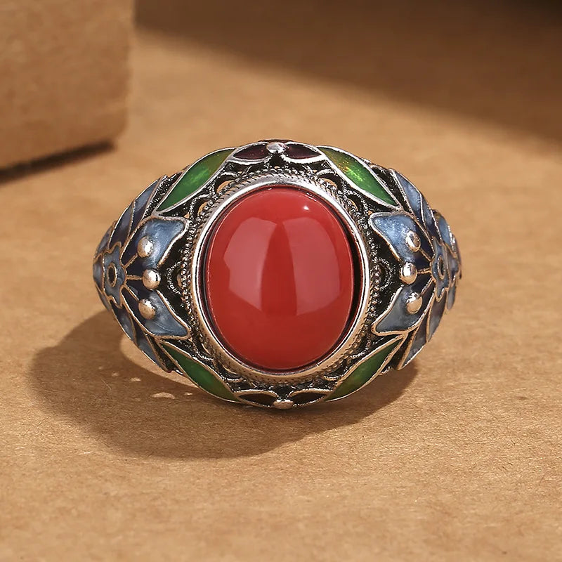 Vintage Blue Flower Adjustable Ring