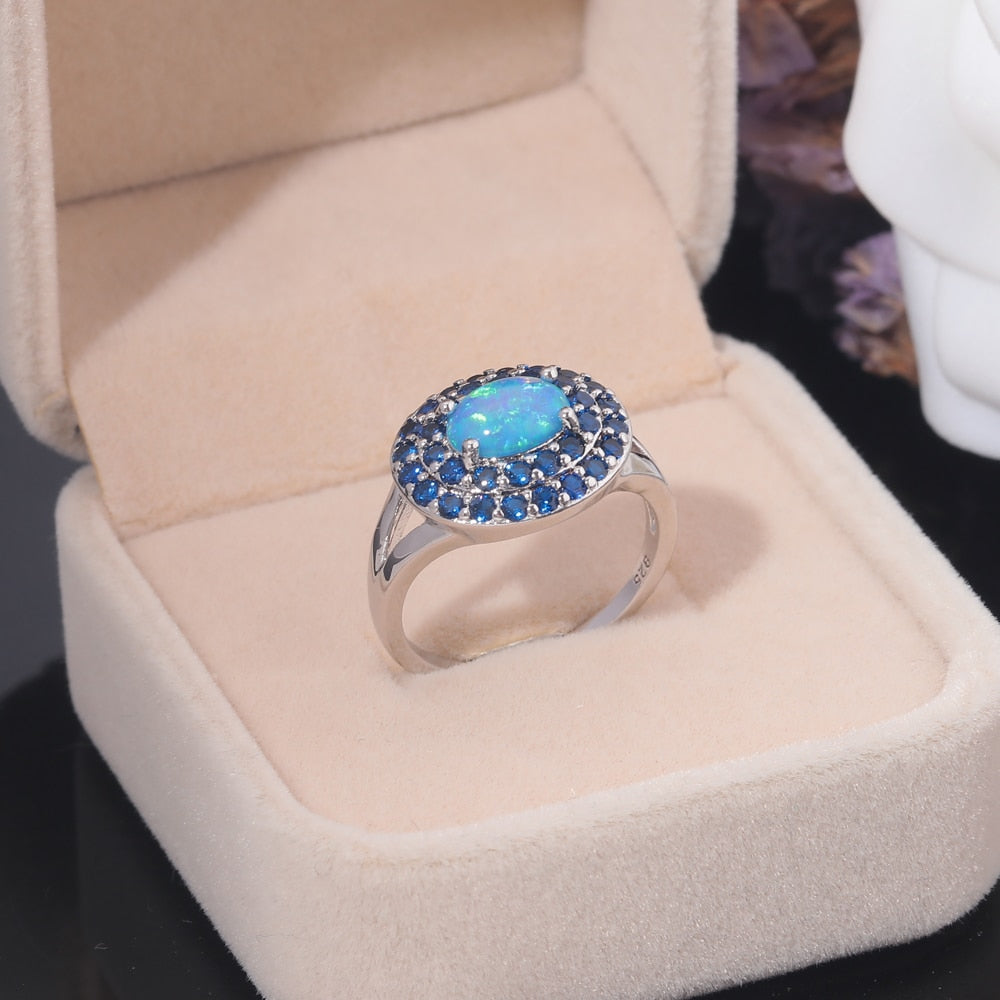 Elegant Blue Fire Opal Ring - Rings - Pretland | Spiritual Crystals & Jewelry