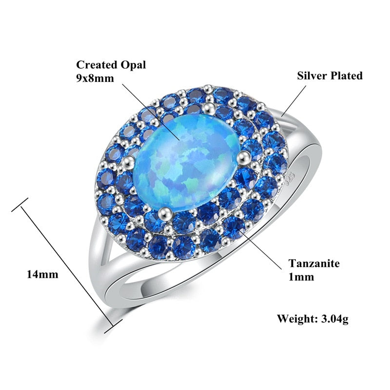 Elegant Blue Fire Opal Ring - Rings - Pretland | Spiritual Crystals & Jewelry