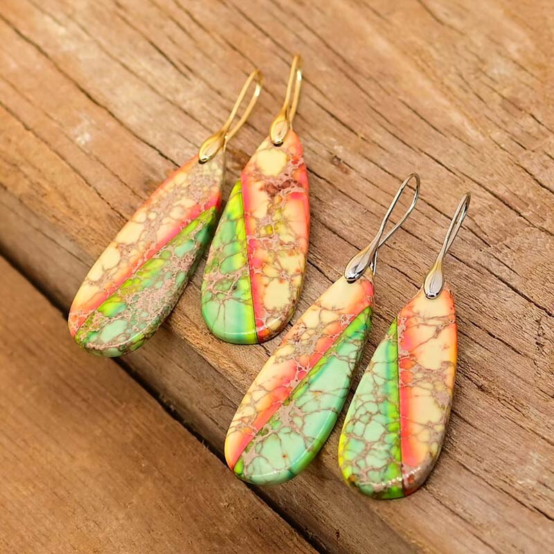 Sunset of Nature Emperor Stone Drop Earrings - Drop Earrings - Pretland | Spiritual Crystals & Jewelry