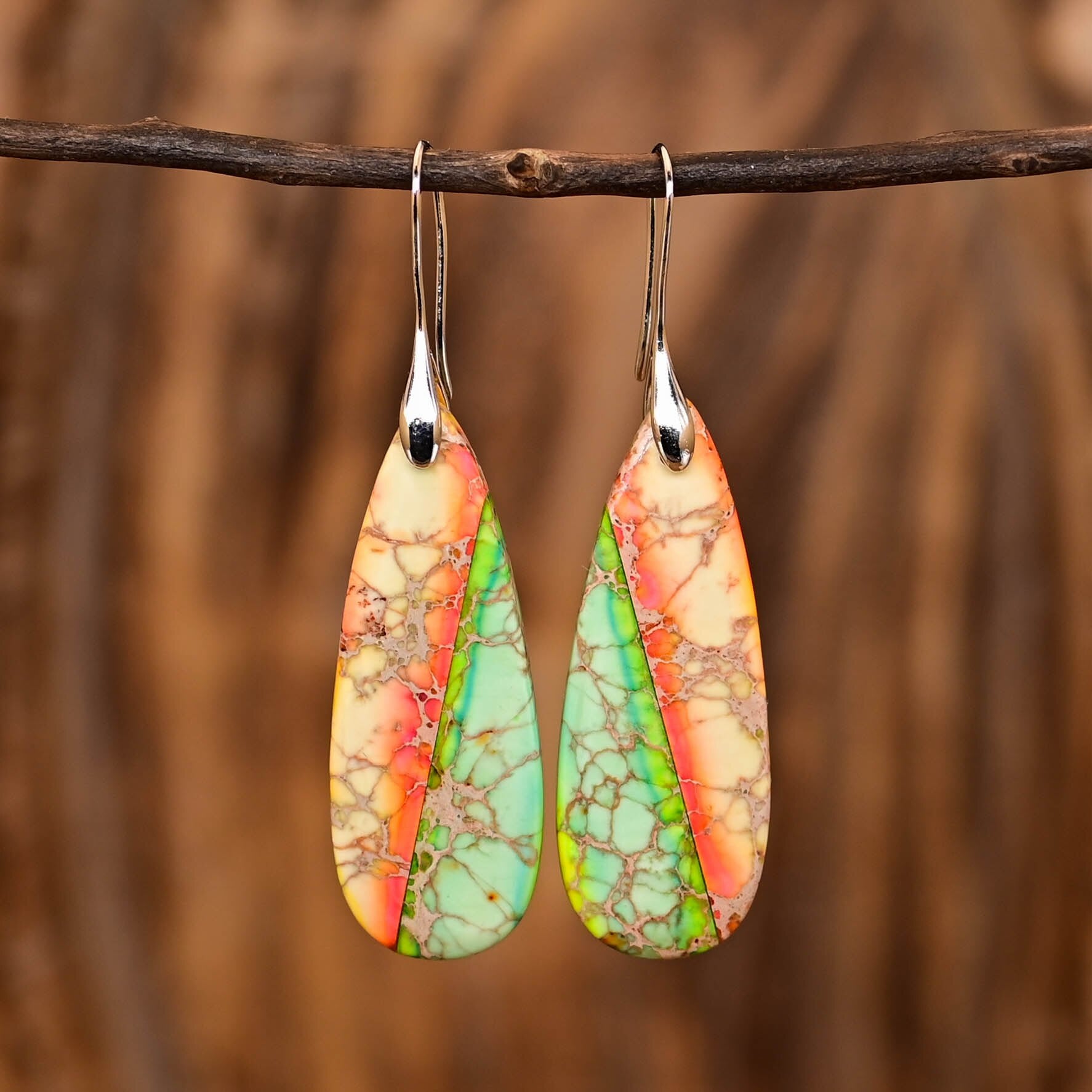 Sunset of Nature Emperor Stone Drop Earrings - Drop Earrings - Pretland | Spiritual Crystals & Jewelry