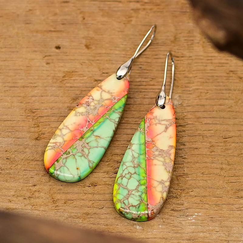 Sunset of Nature Emperor Stone Drop Earrings - Drop Earrings - Pretland | Spiritual Crystals & Jewelry