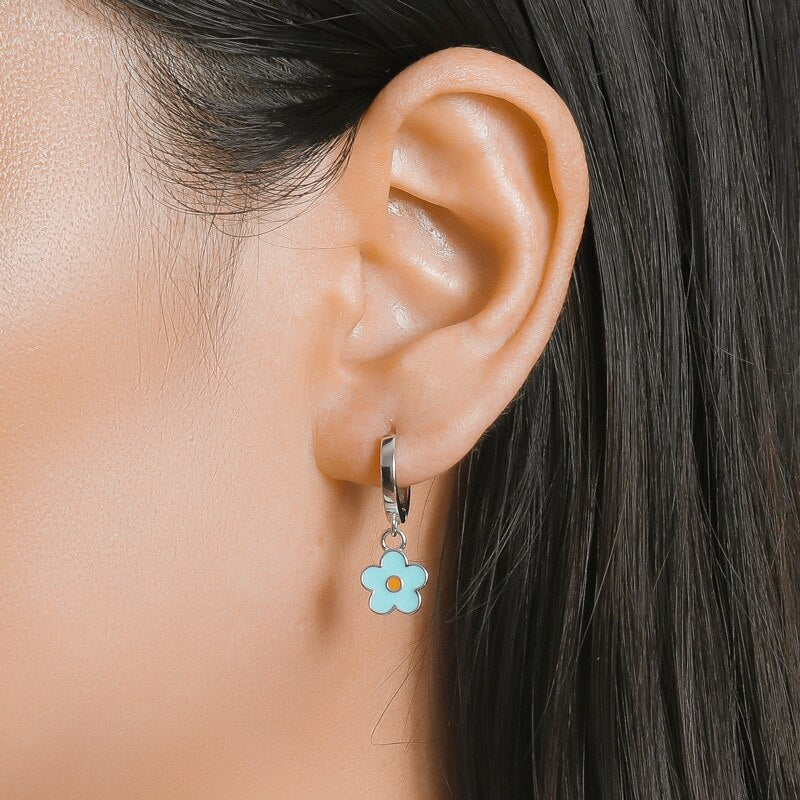 Flower 925 Sterling Silver Hoop Earrings - Earrings - Pretland | Spiritual Crystals & Jewelry