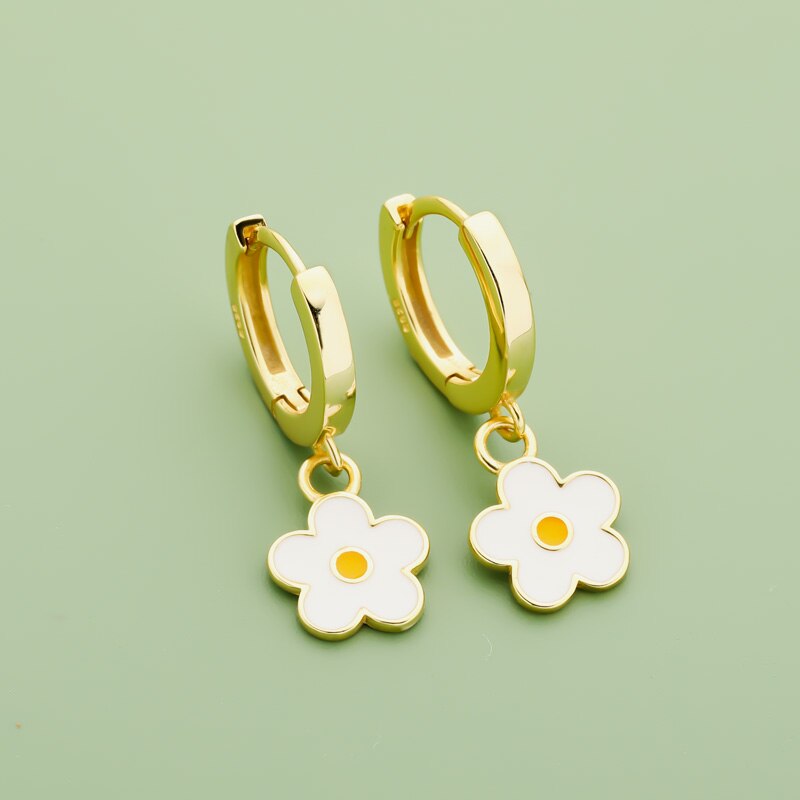 Flower 925 Sterling Silver Hoop Earrings - Earrings - Pretland | Spiritual Crystals & Jewelry