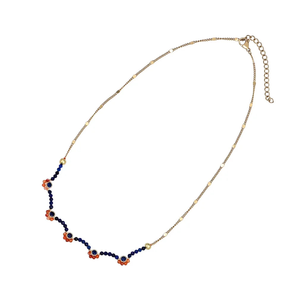 Unique Design Red Agate Flower Chain Necklace