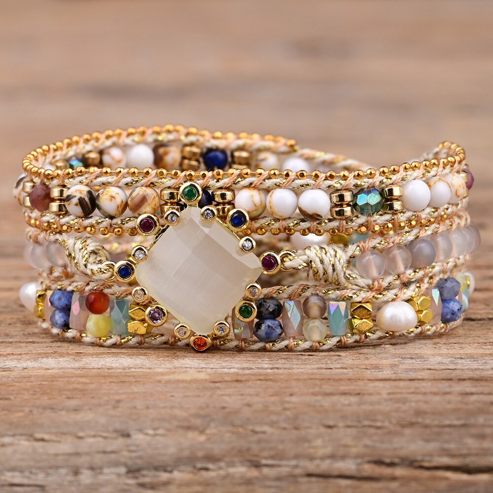 Vegan Clear Quartz Wrap Bracelet - Bracelets - Pretland | Spiritual Crystals & Jewelry