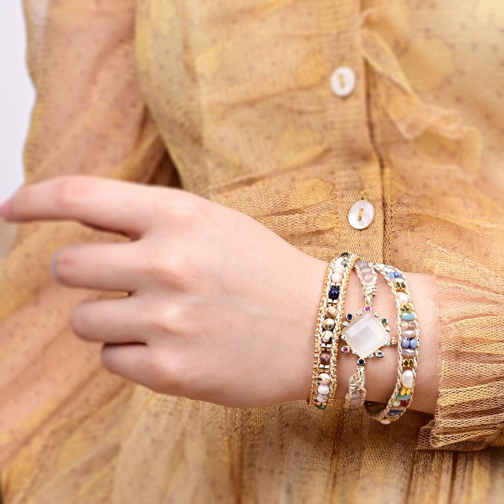 Vegan Clear Quartz Wrap Bracelet - Bracelets - Pretland | Spiritual Crystals & Jewelry