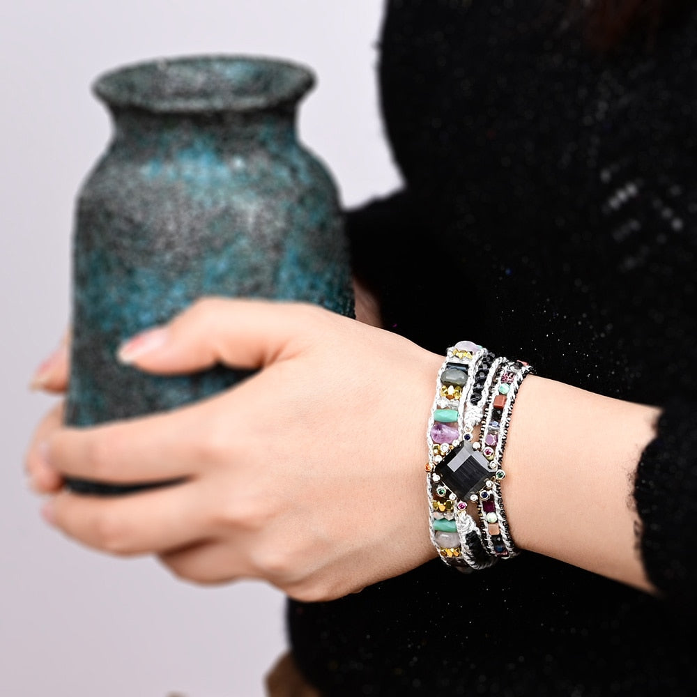 Vegan Black Onyx Wrap Bracelet - Bracelets - Pretland | Spiritual Crystals & Jewelry