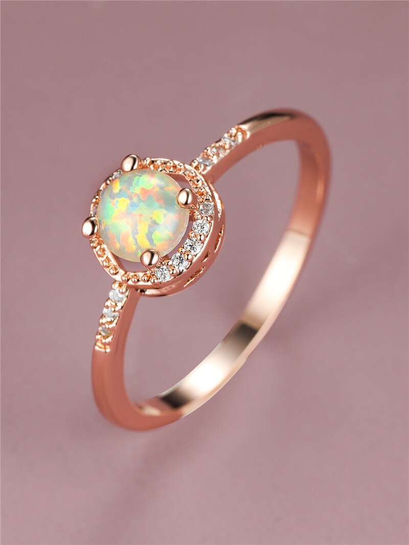 Rial Rose Gold White Fire Opal Ring - Rings - Pretland | Spiritual Crystals & Jewelry