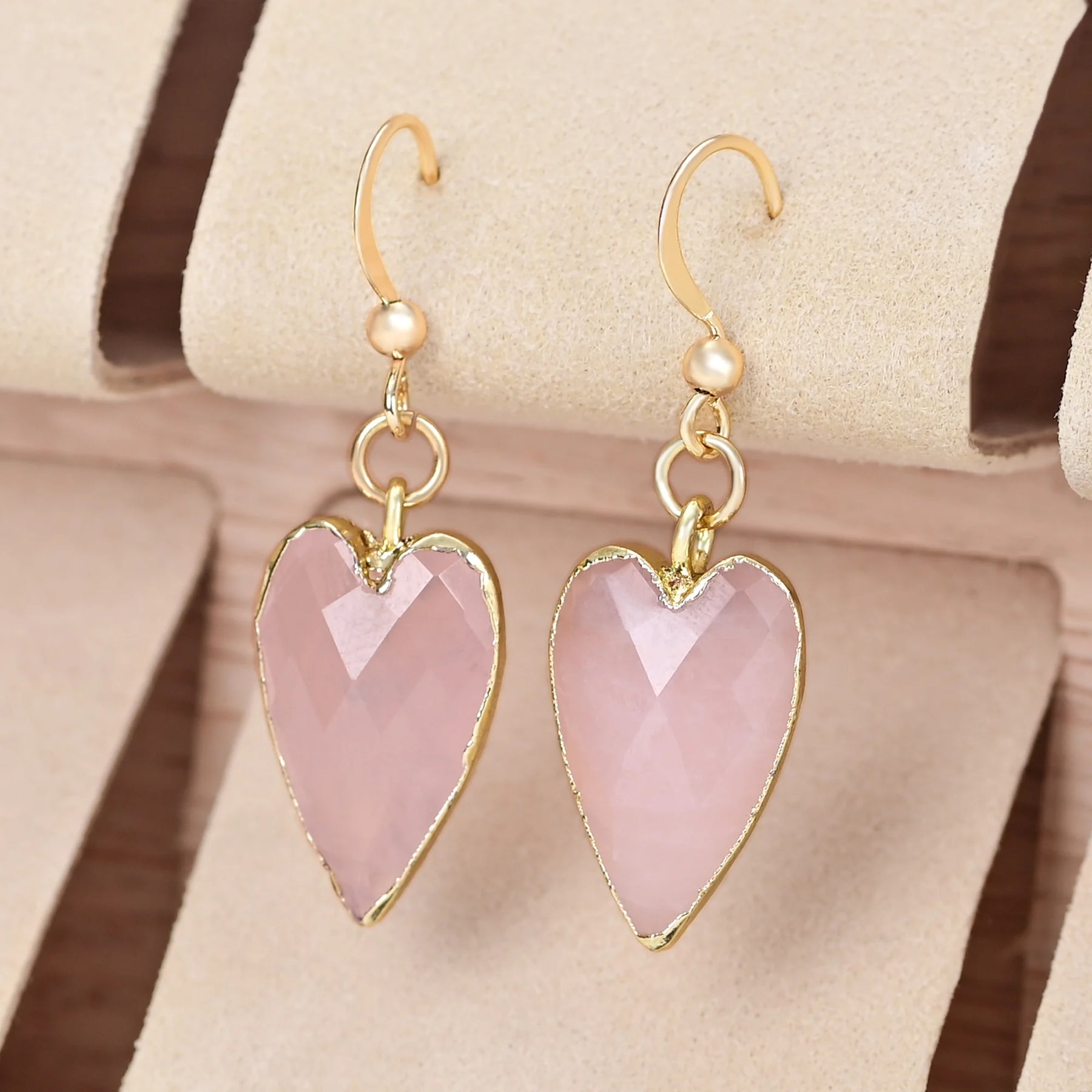 Heart Shape Earrings with Natural Rose Quartz
