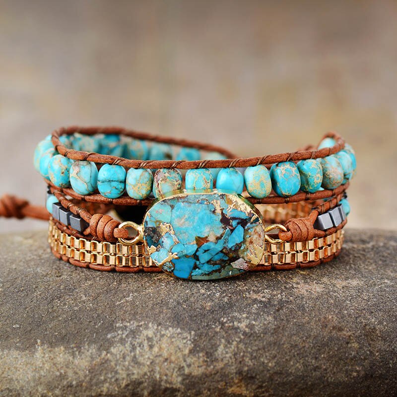 Turquoise Amazonite Wrap Bracelet - Wrap Bracelets - Pretland | Spiritual Crystals & Jewelry