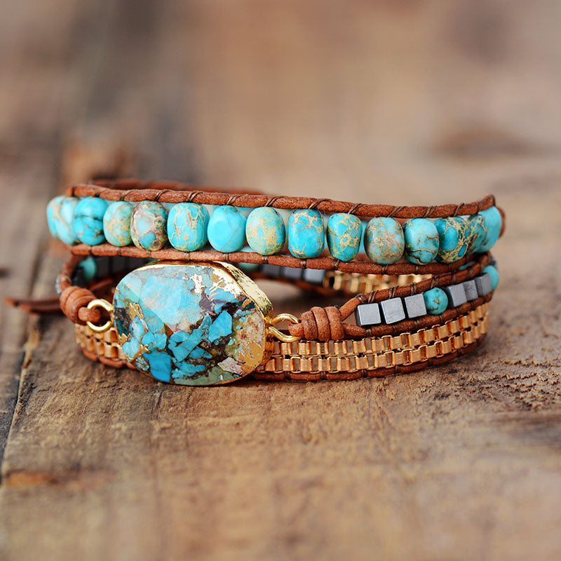 Turquoise Amazonite Wrap Bracelet - Wrap Bracelets - Pretland | Spiritual Crystals & Jewelry