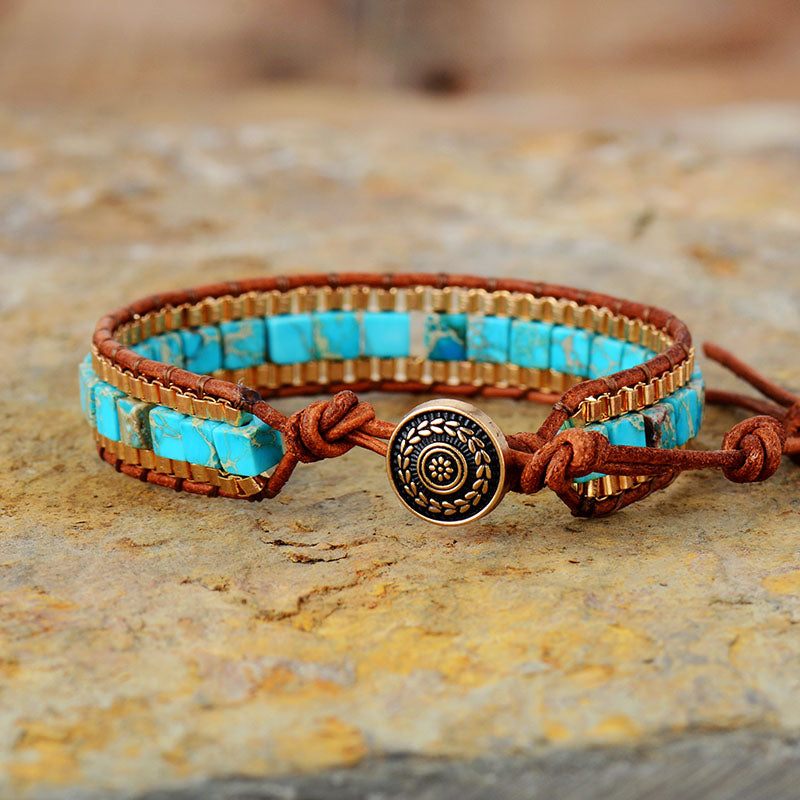 Turquoise Golden Warrior Bracelet - Wrap Bracelets - Pretland | Spiritual Crystals & Jewelry