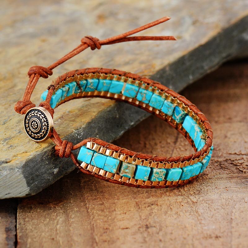 Turquoise Golden Warrior Bracelet - Wrap Bracelets - Pretland | Spiritual Crystals & Jewelry