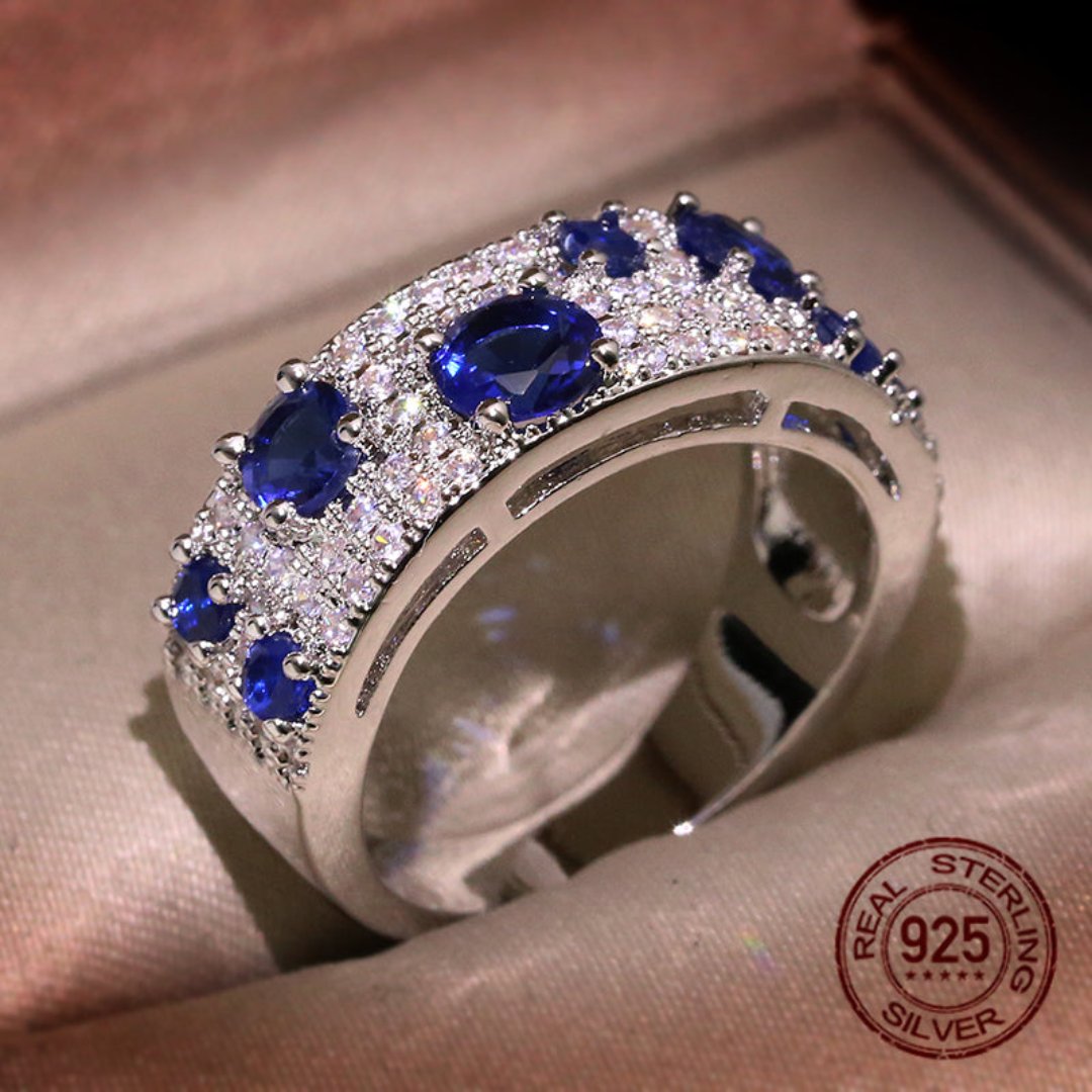 Sapphire & Zirconia 925 Sterling Silver Ring - Rings - Pretland | Spiritual Crystals & Jewelry