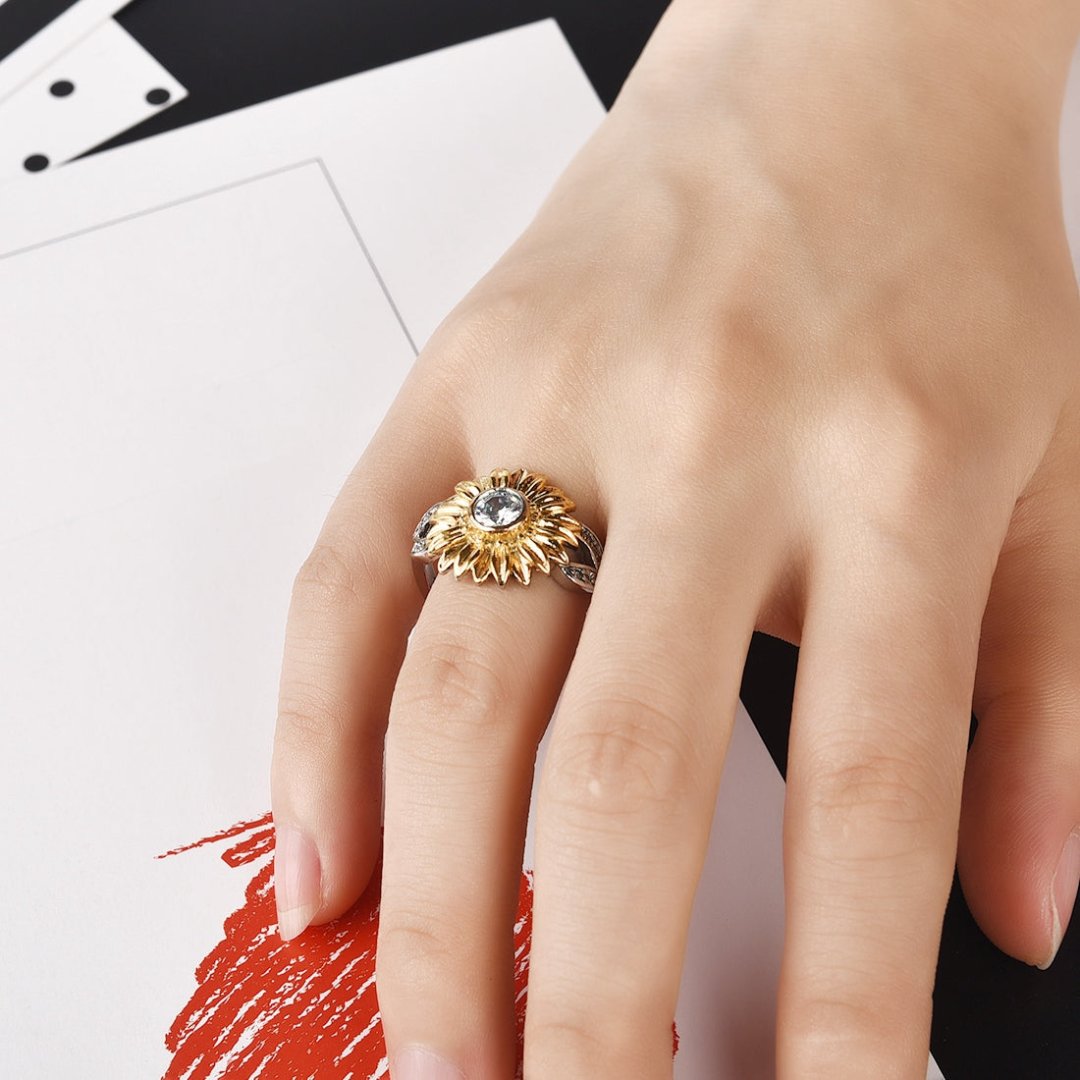 Sunflower Cubic Zirconia Ring - Rings - Pretland | Spiritual Crystals & Jewelry