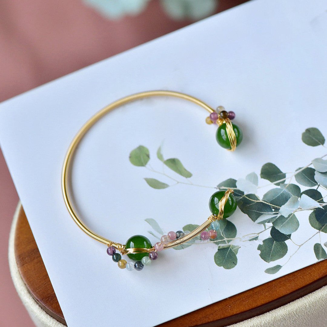 Elegant Tourmaline Chalcedony Bead Bracelet - Bracelets - Pretland | Spiritual Crystals & Jewelry