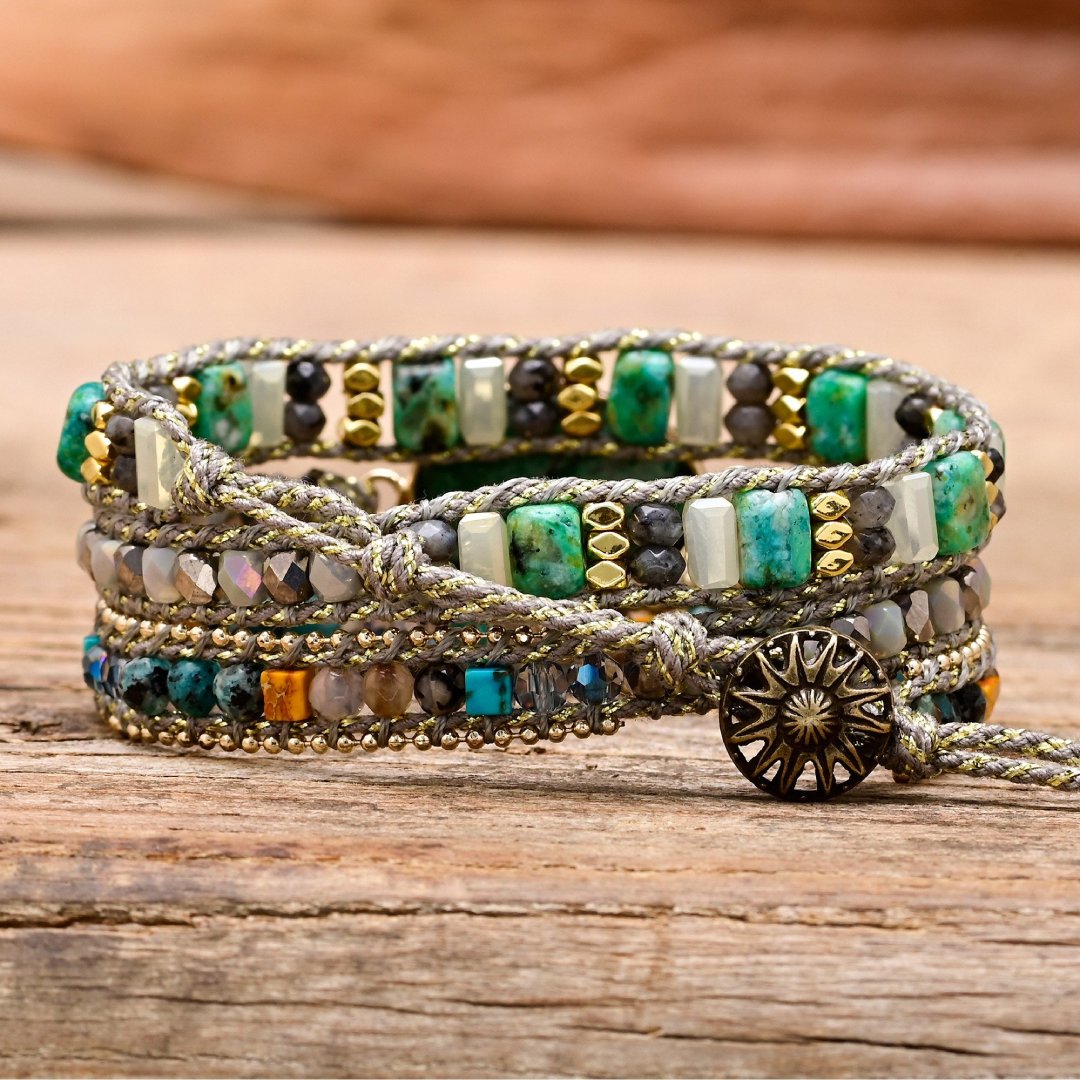 Boho Green Mica Wrap Bracelet - Bracelets - Pretland | Spiritual Crystals & Jewelry