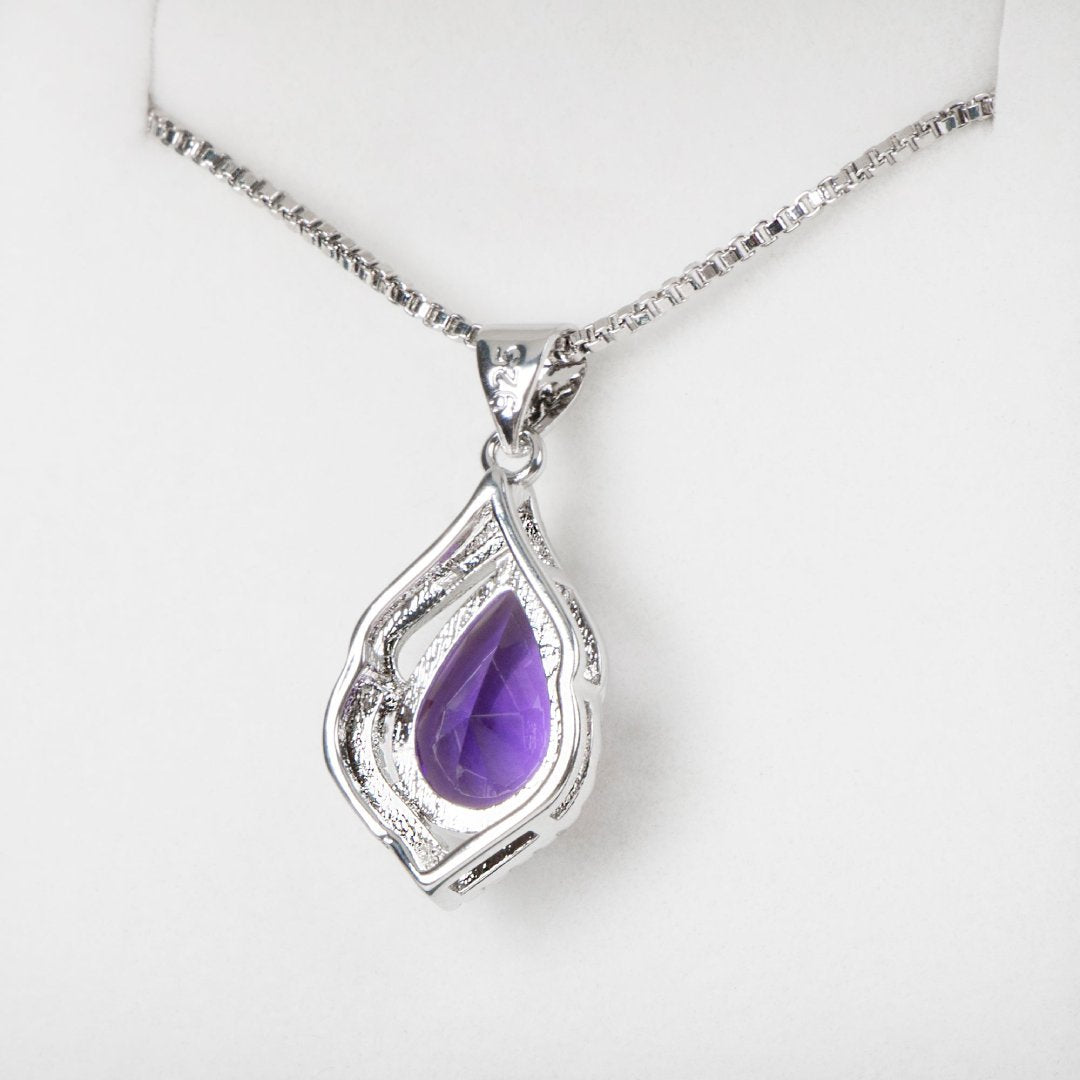 Elegant Amethyst & Zirconia Silver Necklace - Necklaces - Pretland | Spiritual Crystals & Jewelry