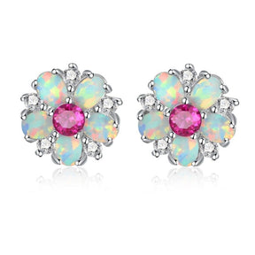 Luxury Flower Fire Opal 925 Sterling Silver Earrings - Pink - Earrings - Pretland | Spiritual Crystals & Jewelry