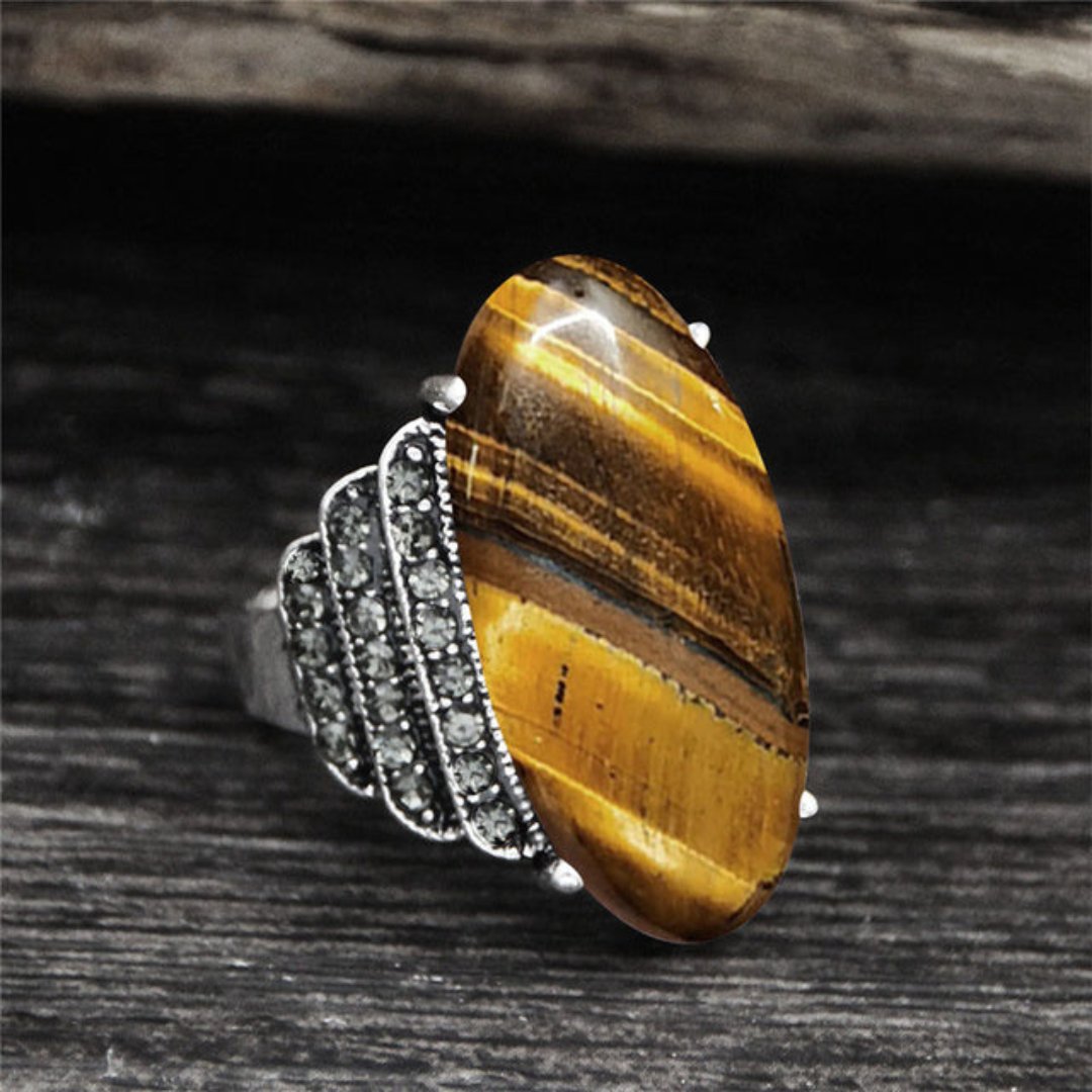 Spiritual Natural Stone Silver Plated Ring - 7 / Natural Tiger Eye - Rings - Pretland | Spiritual Crystals & Jewelry