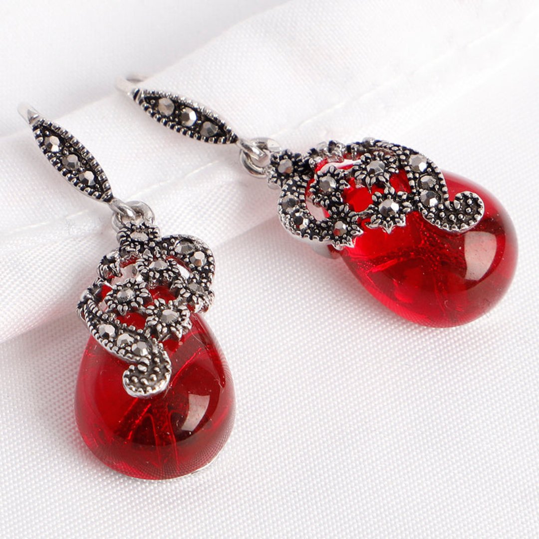 Vintage Emerald & Garnet 925 Silver Earrings - Earrings - Pretland | Spiritual Crystals & Jewelry