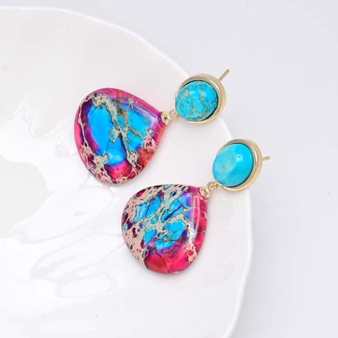 Ethnic Natural Jasper Stone Earings - Earrings - Pretland | Spiritual Crystals & Jewelry