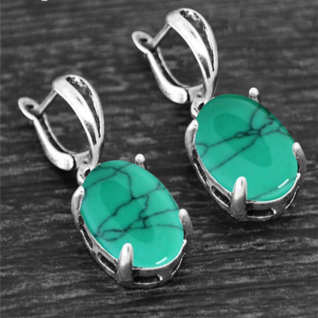 Spiritual Crystal Silver Plated Earrings - Synthetic Turquoise 5 - Earrings - Pretland | Spiritual Crystals & Jewelry