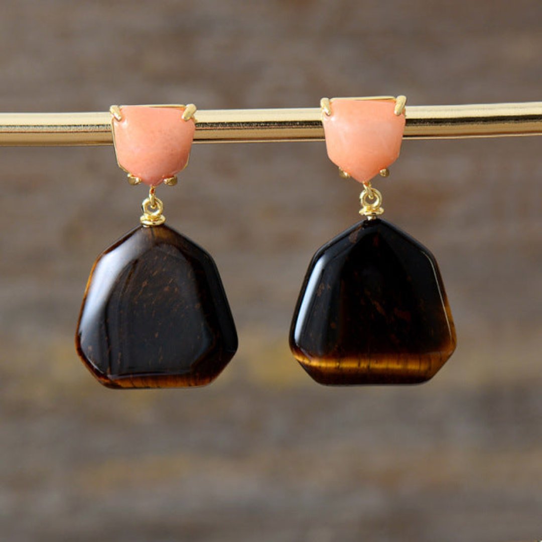 Trend Amethyst & Tiger Eye Earrings - Tiger Eye - Earrings - Pretland | Spiritual Crystals & Jewelry