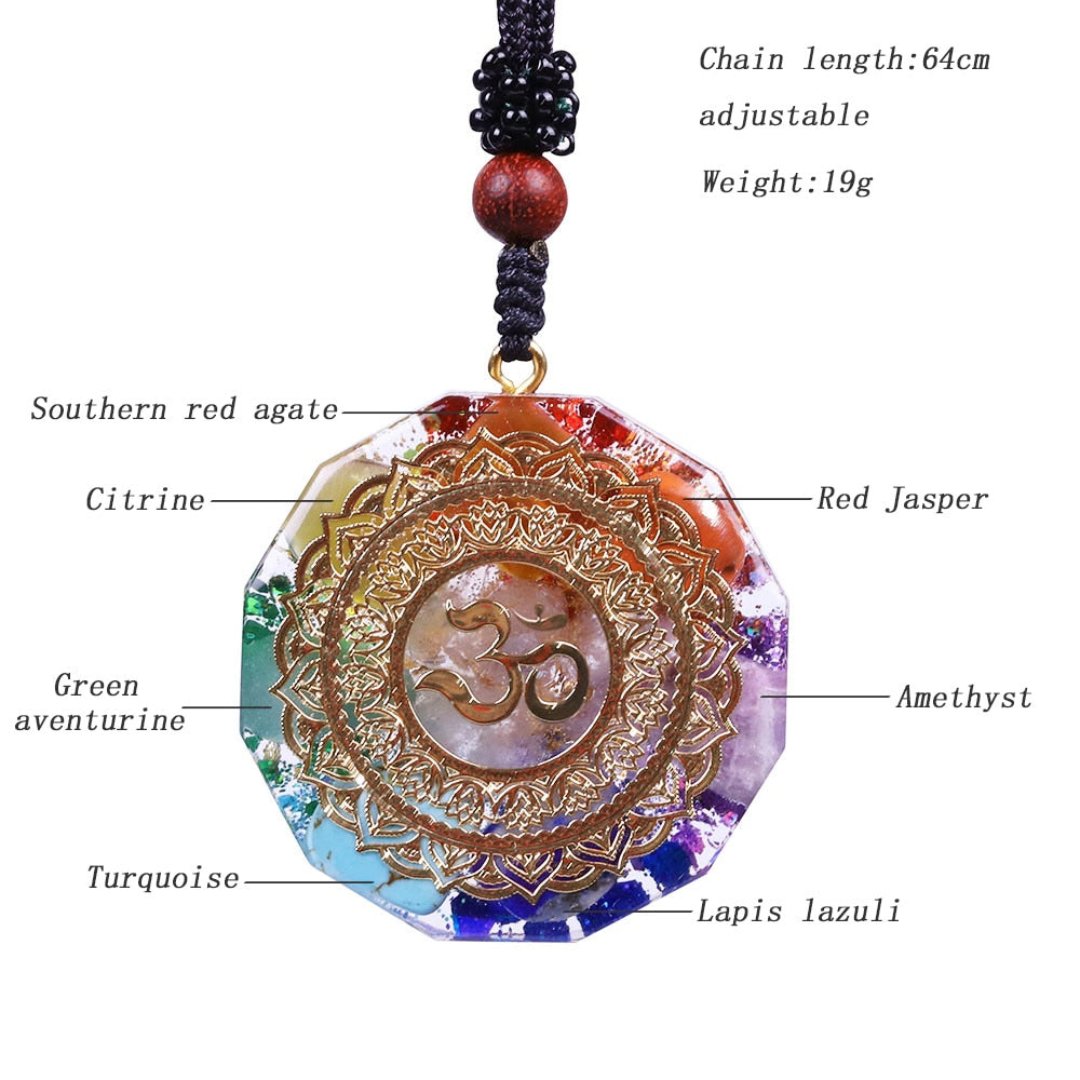 7 Chakra Orgonite Om Symbol Necklace - Necklaces - Pretland | Spiritual Crystals & Jewelry