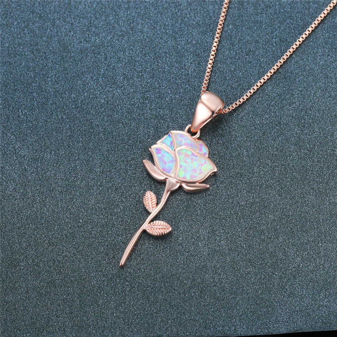 Flower White Opal 925 Sterling Silver Necklace - Necklaces - Pretland | Spiritual Crystals & Jewelry