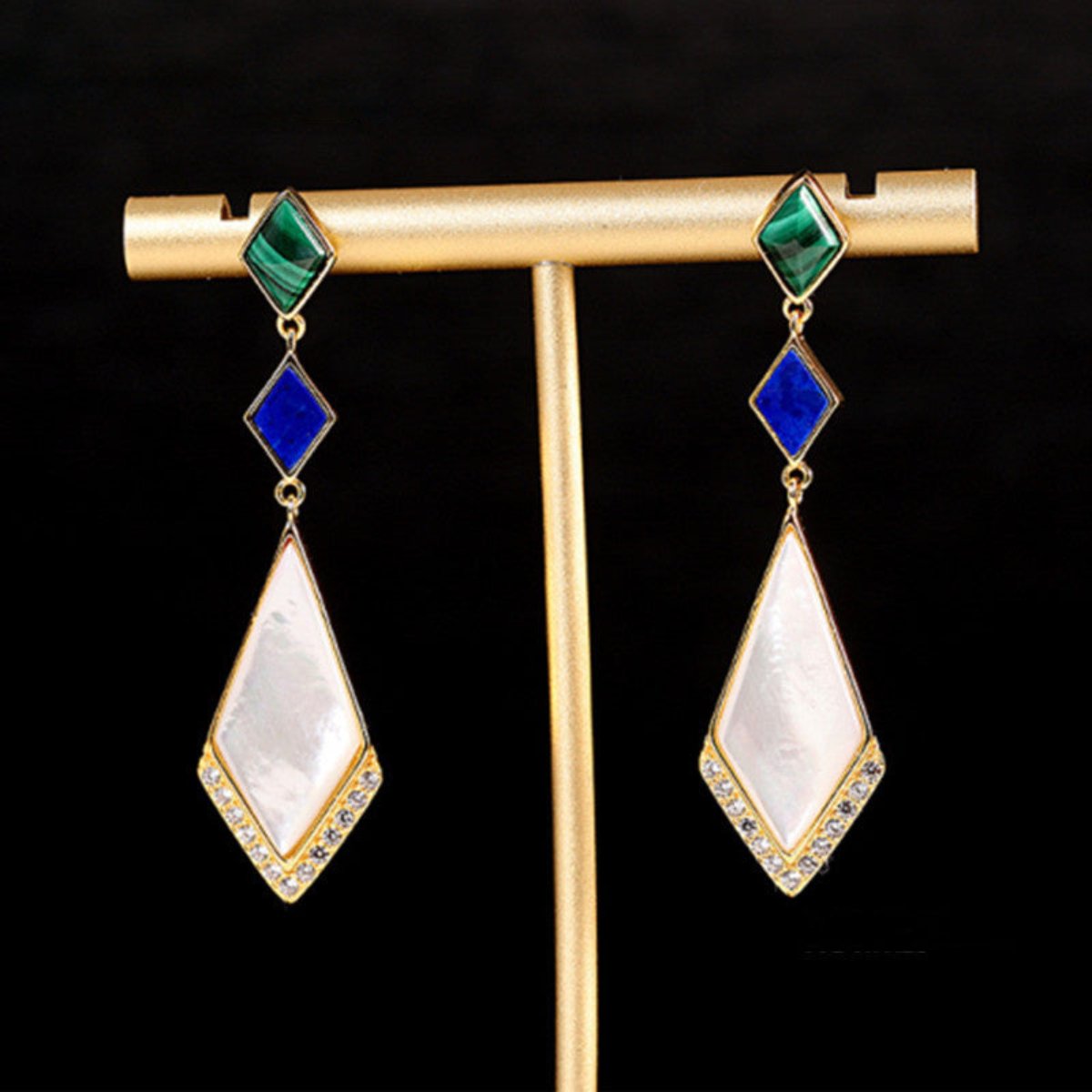 Enchanting Malachite Lapis Lazuli S925 Silver Earrings - Earrings - Pretland | Spiritual Crystals & Jewelry