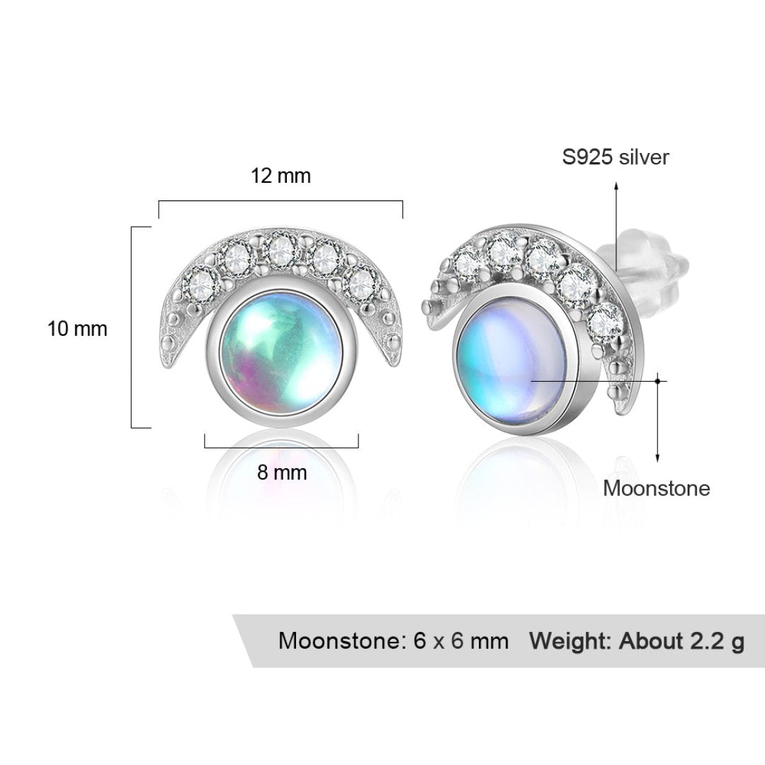 Glowing Crescent Moonstone Silver Earrings - Earrings - Pretland | Spiritual Crystals & Jewelry