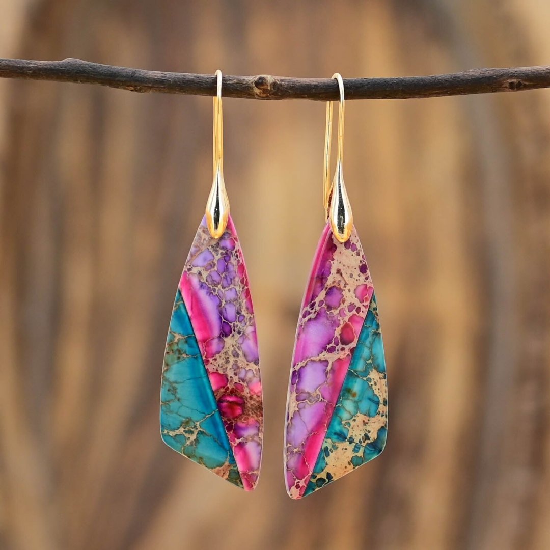 Bluebell Emperor Stone Earrings - Drop Earrings - Pretland | Spiritual Crystals & Jewelry