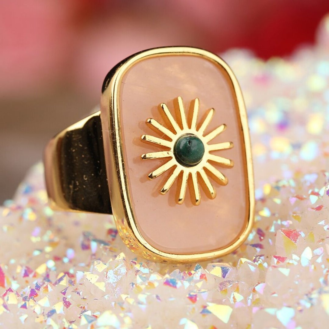 Resplendent Birthstones Sun Flower Adjustable Ring - Rose Quartz - Rings - Pretland | Spiritual Crystals & Jewelry