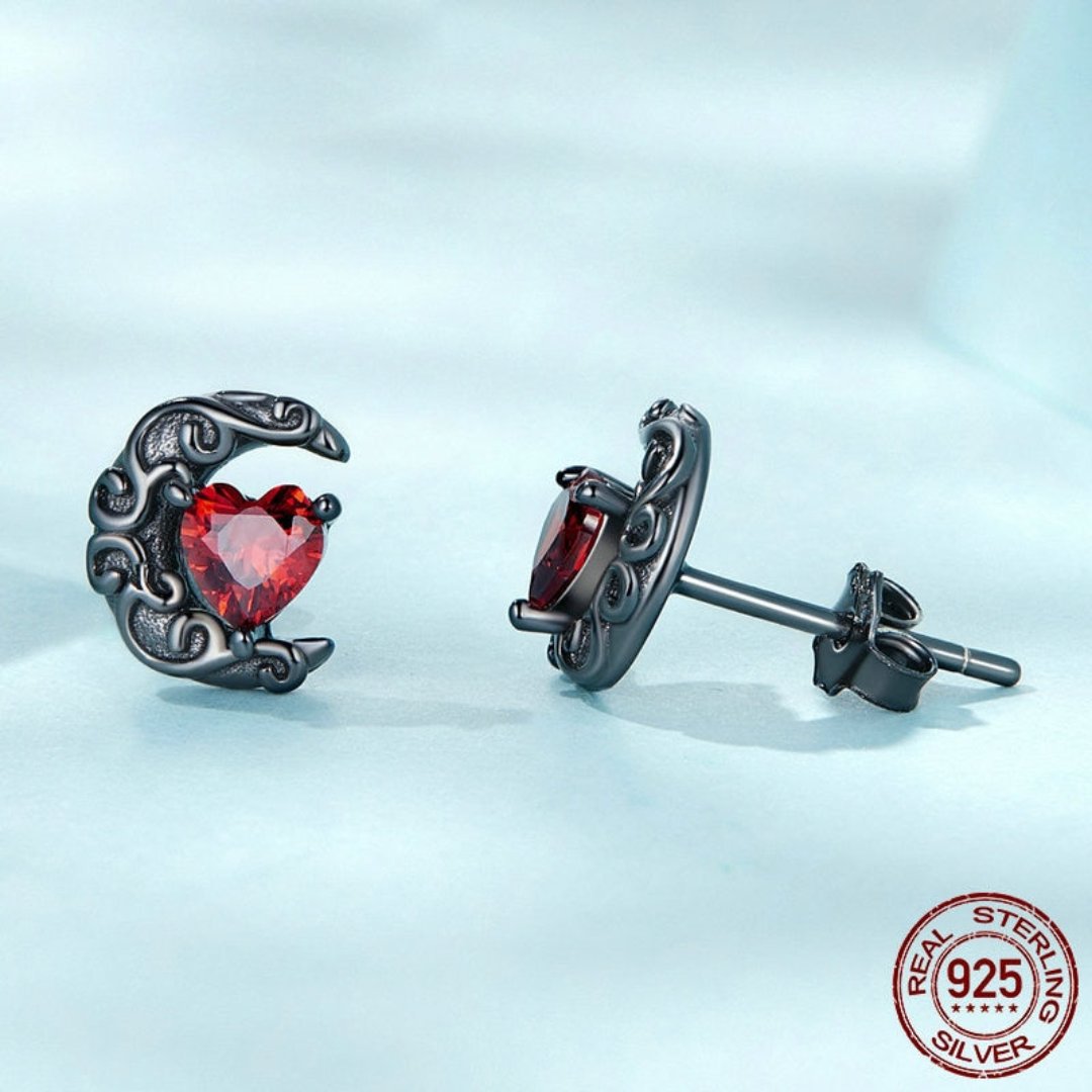 Red Zirconia Black 925 Sterling Silver Earrings - Earrings - Pretland | Spiritual Crystals & Jewelry
