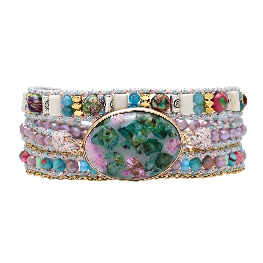 Oval Mixed Color Calcite Wrap Bracelet - Wrap Bracelets - Pretland | Spiritual Crystals & Jewelry