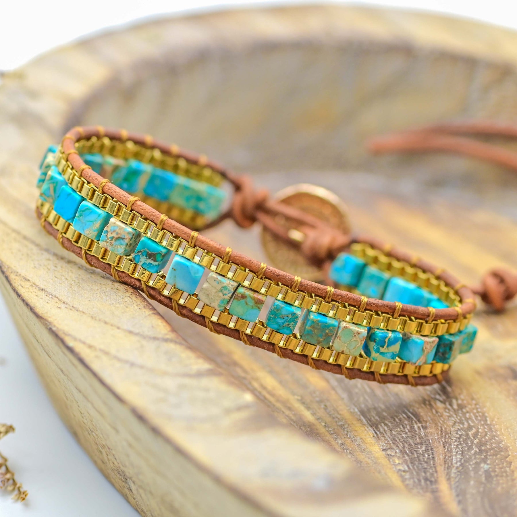 Turquoise Golden Warrior Bracelet - Wrap Bracelets - Pretland | Spiritual Crystals & Jewelry