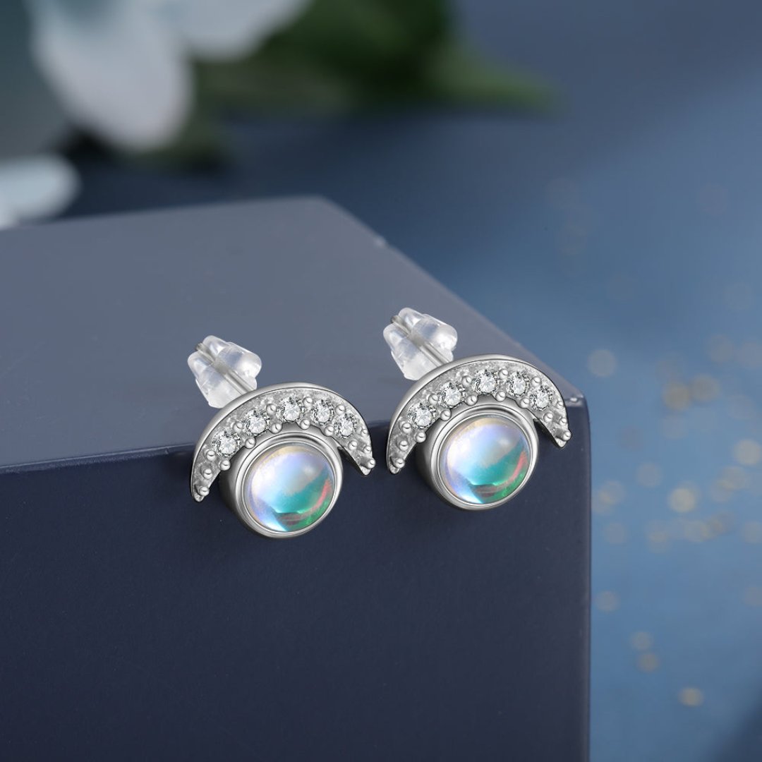 Glowing Crescent Moonstone Silver Earrings - Earrings - Pretland | Spiritual Crystals & Jewelry
