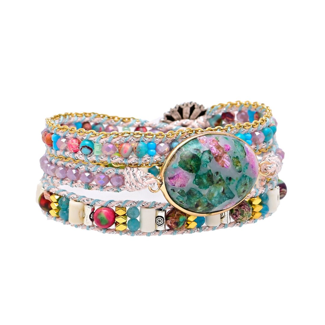 Oval Mixed Color Calcite Wrap Bracelet - Wrap Bracelets - Pretland | Spiritual Crystals & Jewelry