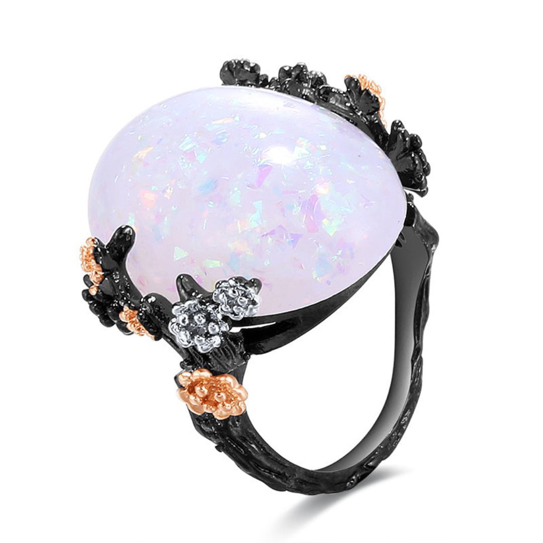 Vintage Plum Blossom Tree Flower Opal Ring - Rings - Pretland | Spiritual Crystals & Jewelry