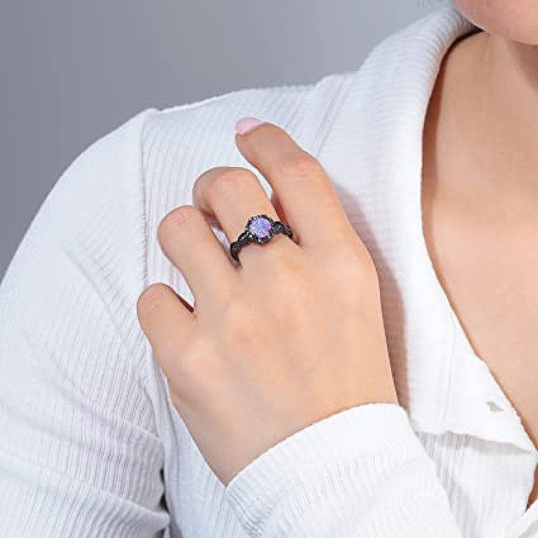 Flower Opal Zirconia Black Ring - Rings - Pretland | Spiritual Crystals & Jewelry