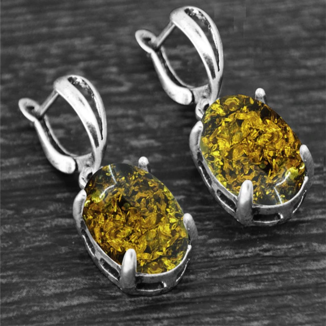 Spiritual Crystal Silver Plated Earrings - Synthetic Amber - Earrings - Pretland | Spiritual Crystals & Jewelry