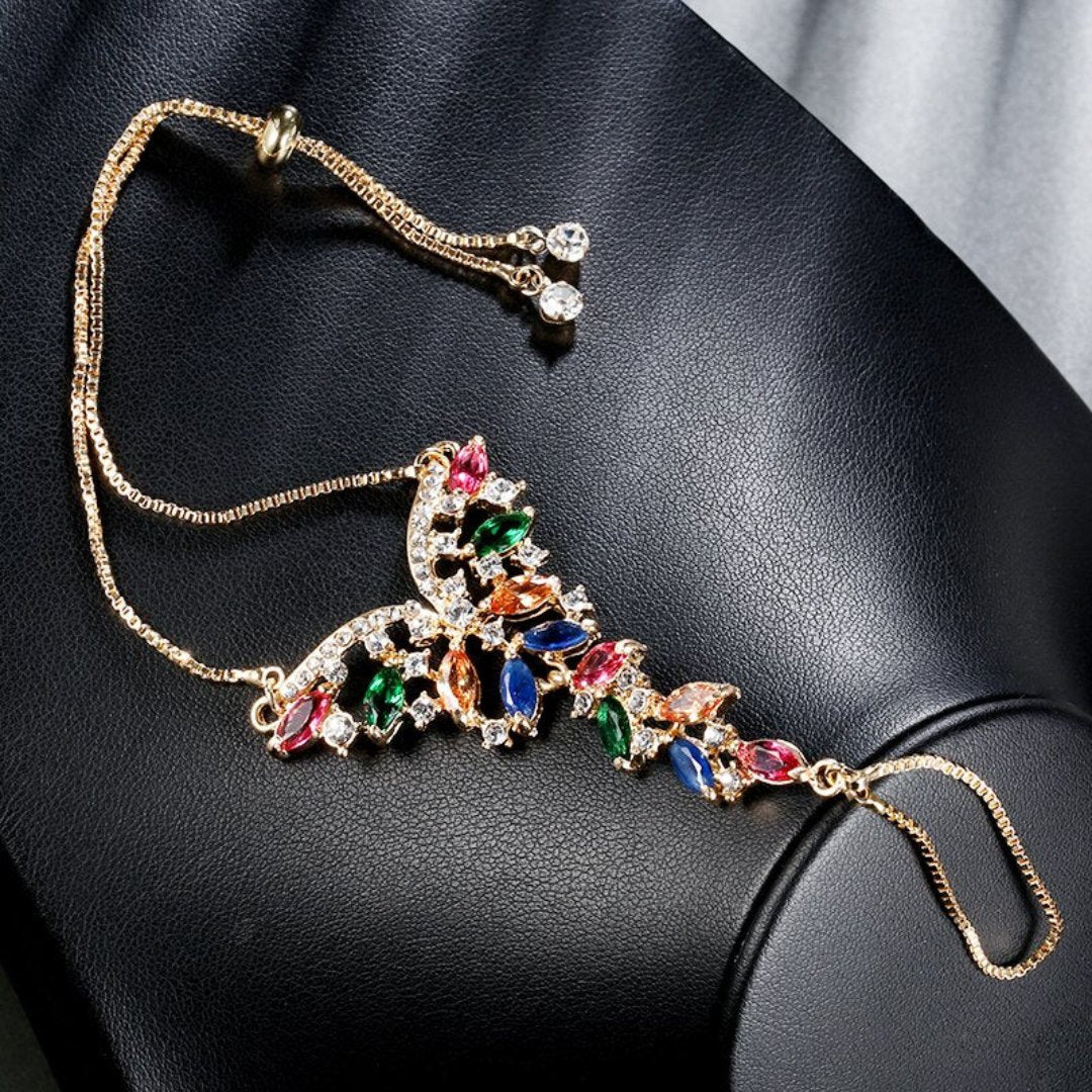 Luxury Indian Style Colorful Zirconia Gold Plated Bracelet - Bracelets - Pretland | Spiritual Crystals & Jewelry