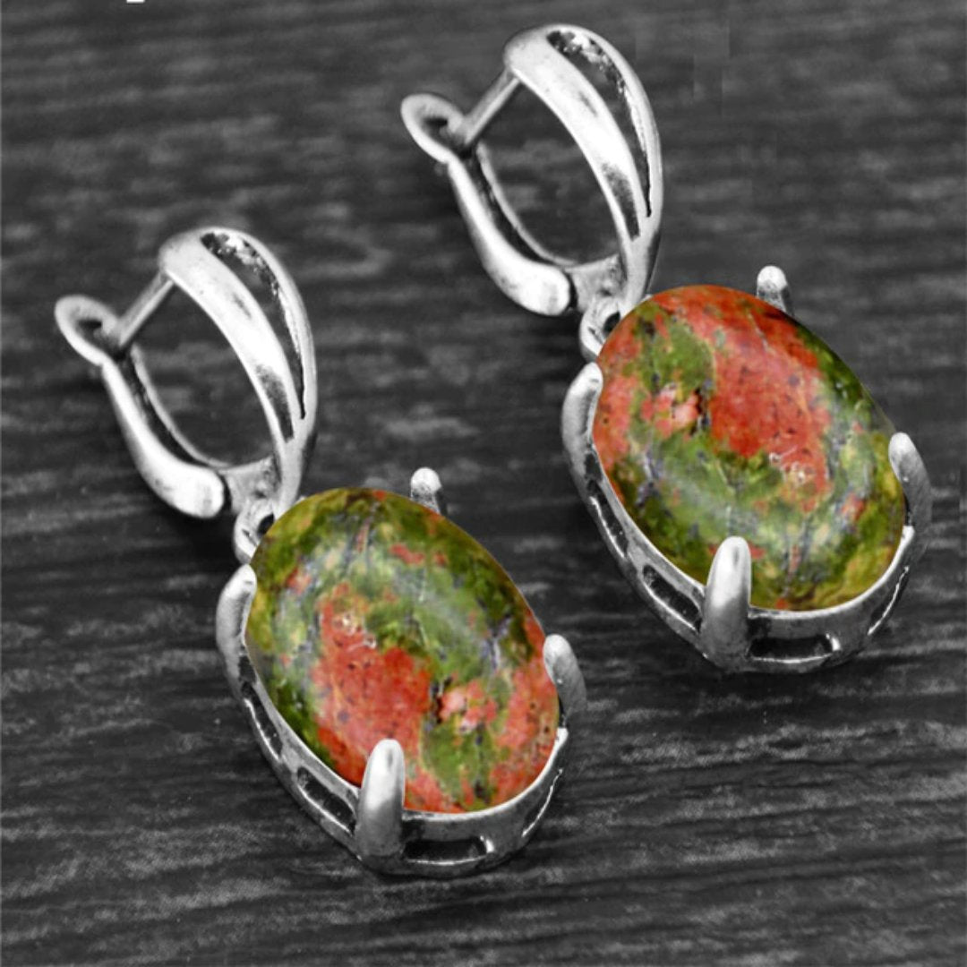 Spiritual Crystal Silver Plated Earrings - Natural Unakite - Earrings - Pretland | Spiritual Crystals & Jewelry