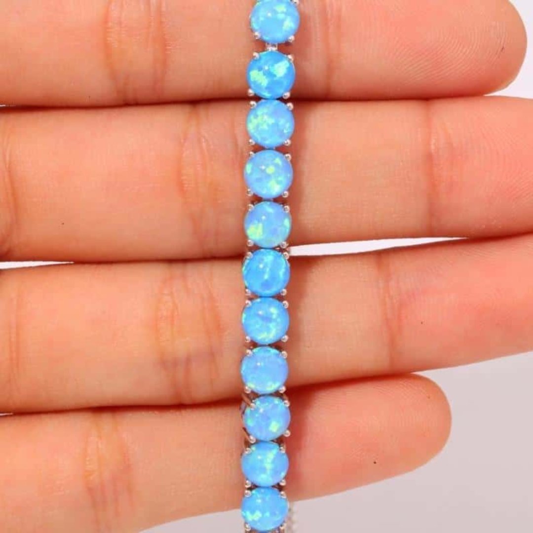 Blue Fire Opal Silver Bracelet - Bracelets - Pretland | Spiritual Crystals & Jewelry